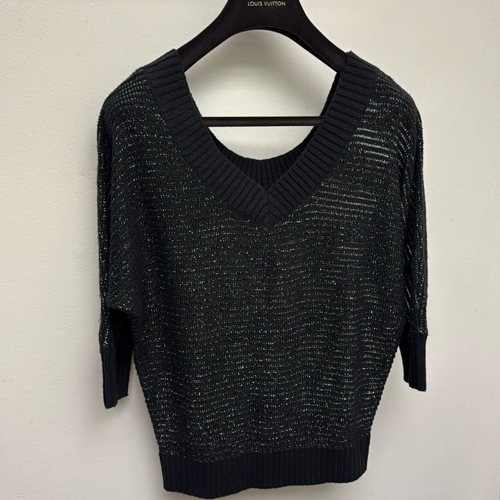 Express XS semi-sherr 2 way Matalic sliver black knit sweater top